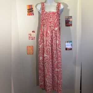 Calvin Klein Red and White Paisley Maxi Dress